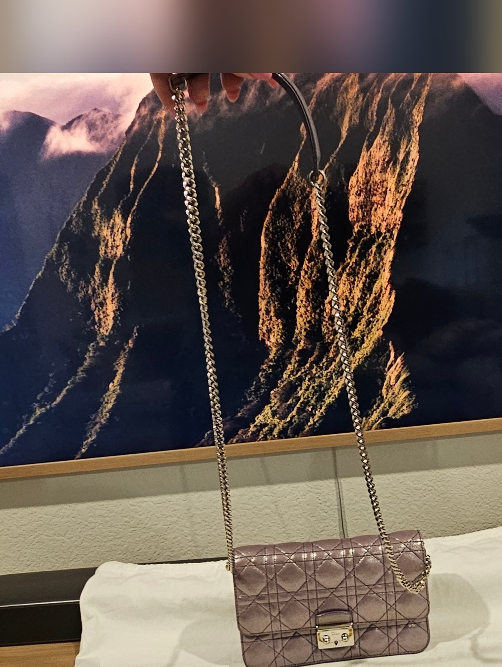 Christian Dior Metallic Lavender Cannage  Wallet on Chain - Picture 7 of 9